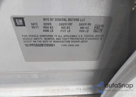 2011 Chevrolet Cruze 1Lt from USA, damaged, VIN 1G1PF5S92B7289861